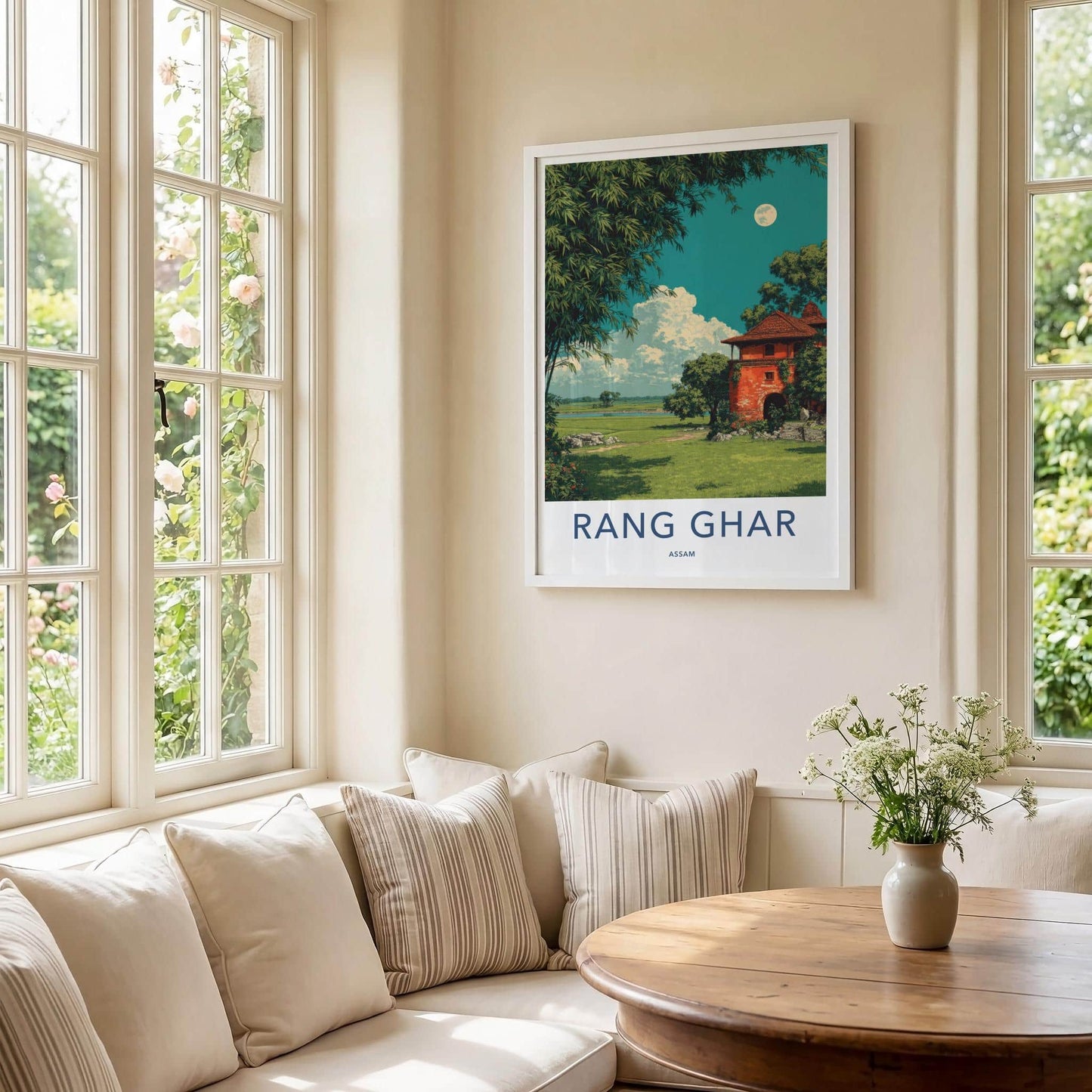 Rang Ghar Poster - India Travel Art - Assam Red Building Landscape Home Decor