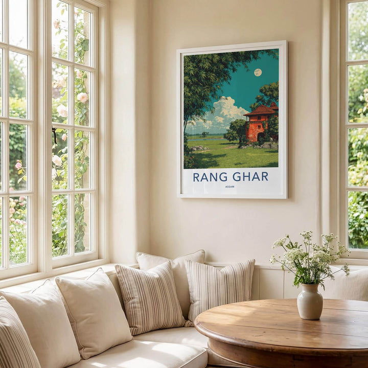 Rang Ghar Poster - India Travel Art - Assam Red Building Landscape Home Decor