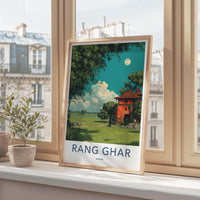 Rang Ghar Poster - India Travel Art - Assam Red Building Landscape Home Decor