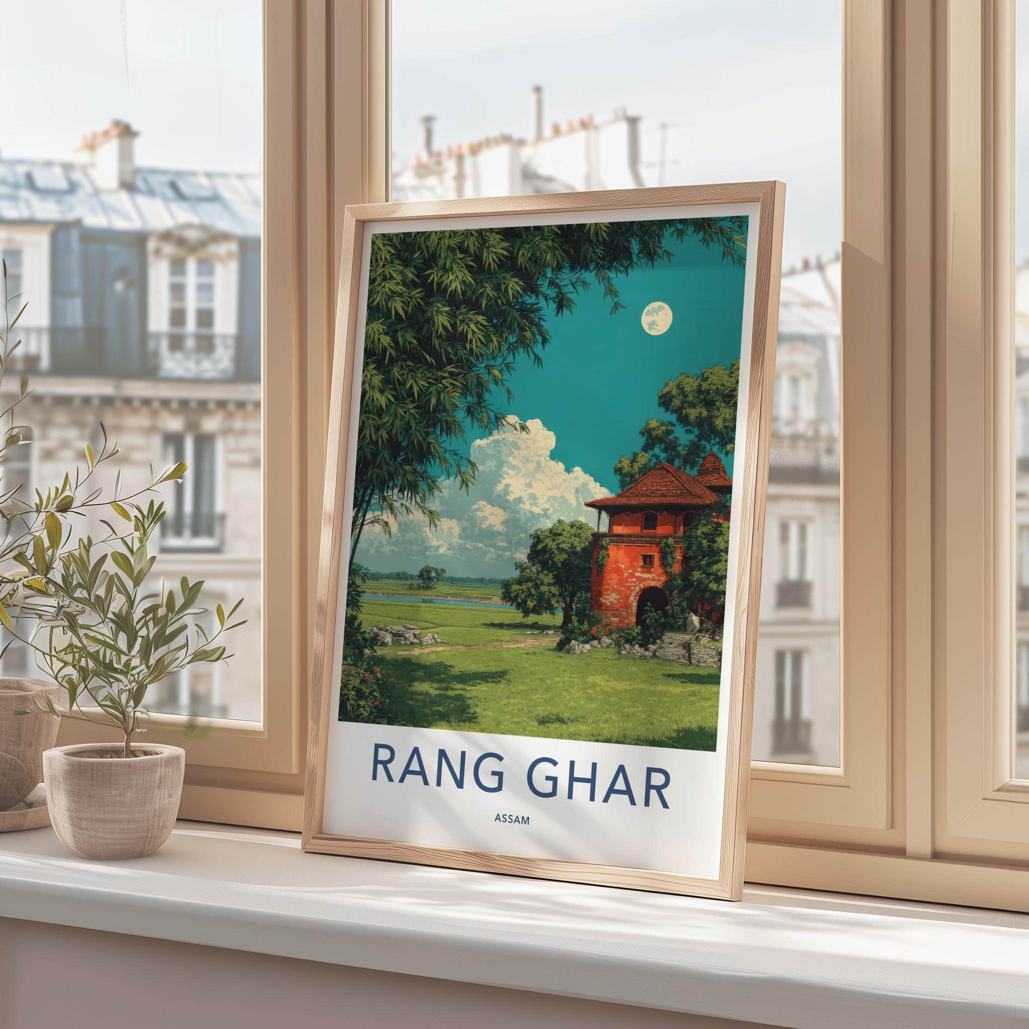 Rang Ghar Poster - India Travel Art - Assam Red Building Landscape Home Decor
