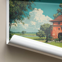 Rang Ghar Poster - India Travel Art - Assam Red Building Landscape Home Decor