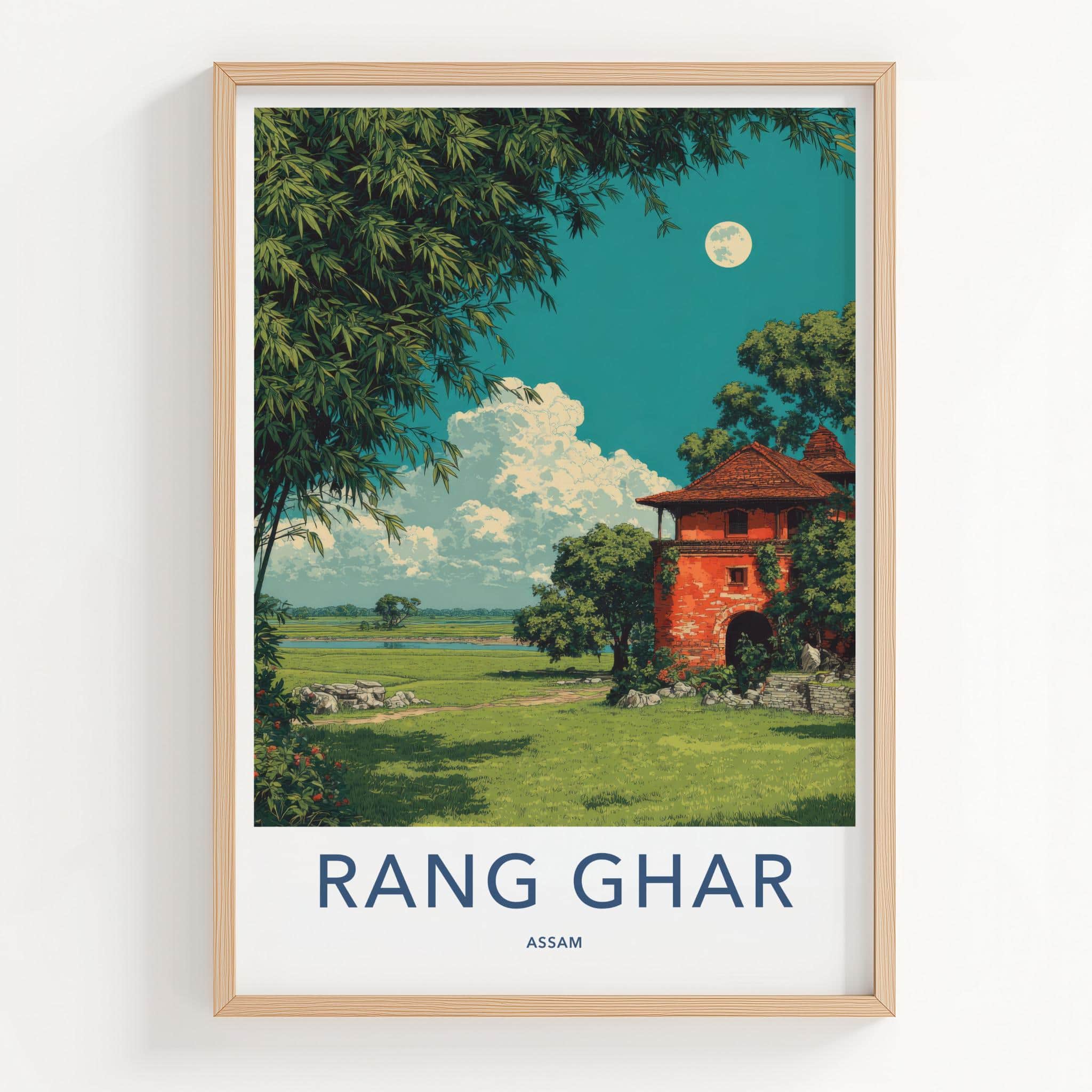 Rang Ghar Poster - India Travel Art - Assam Red Building Landscape Home Decor