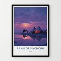 Rann Of Kachchh Poster - India Travel Art - Gujarat Twilight Camp Scene Home Decor