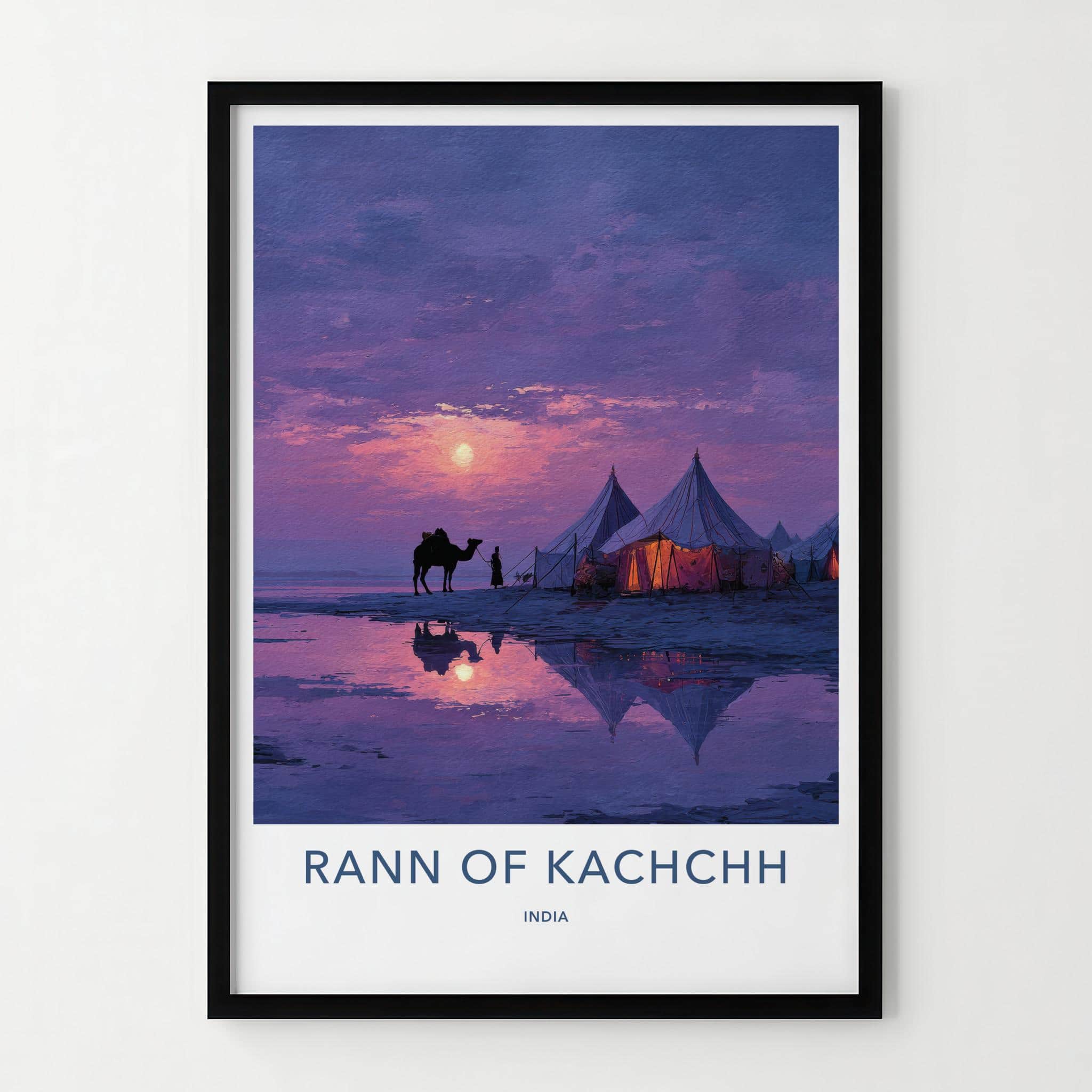 Rann Of Kachchh Poster - India Travel Art - Gujarat Twilight Camp Scene Home Decor