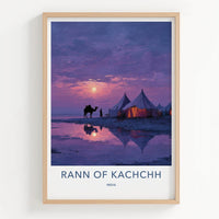 Rann Of Kachchh Poster - India Travel Art - Gujarat Twilight Camp Scene Home Decor