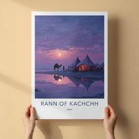 Rann Of Kachchh Poster - India Travel Art - Gujarat Twilight Camp Scene Home Decor