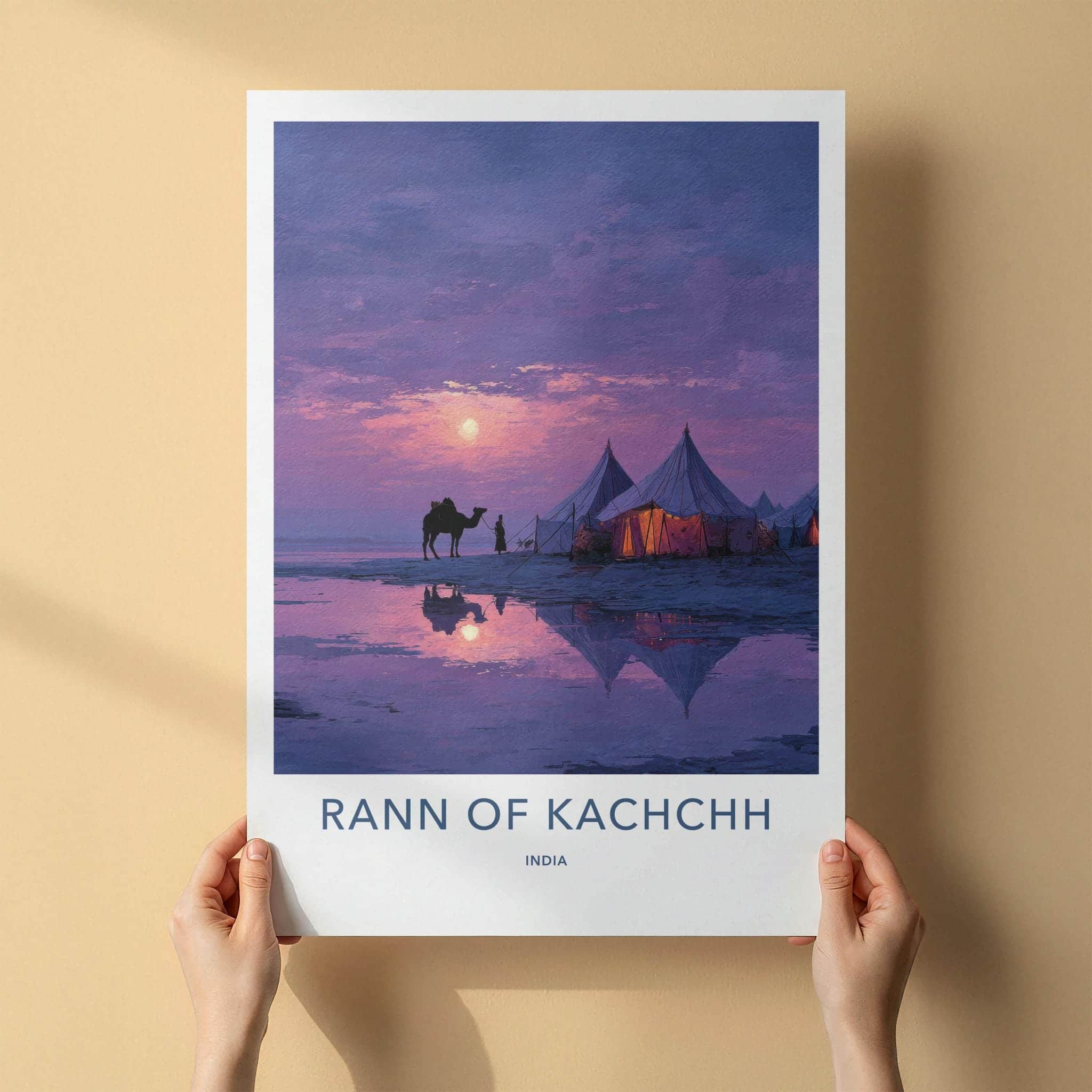 Rann Of Kachchh Poster - India Travel Art - Gujarat Twilight Camp Scene Home Decor