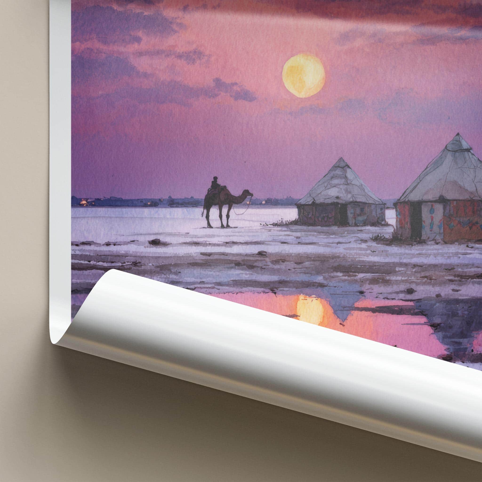 Rann of Kachchh Poster - India Wall Art - Gujarat Pink Moonrise Reflection Gift