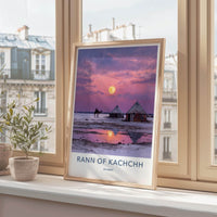 Rann of Kachchh Poster - India Wall Art - Gujarat Pink Moonrise Reflection Gift