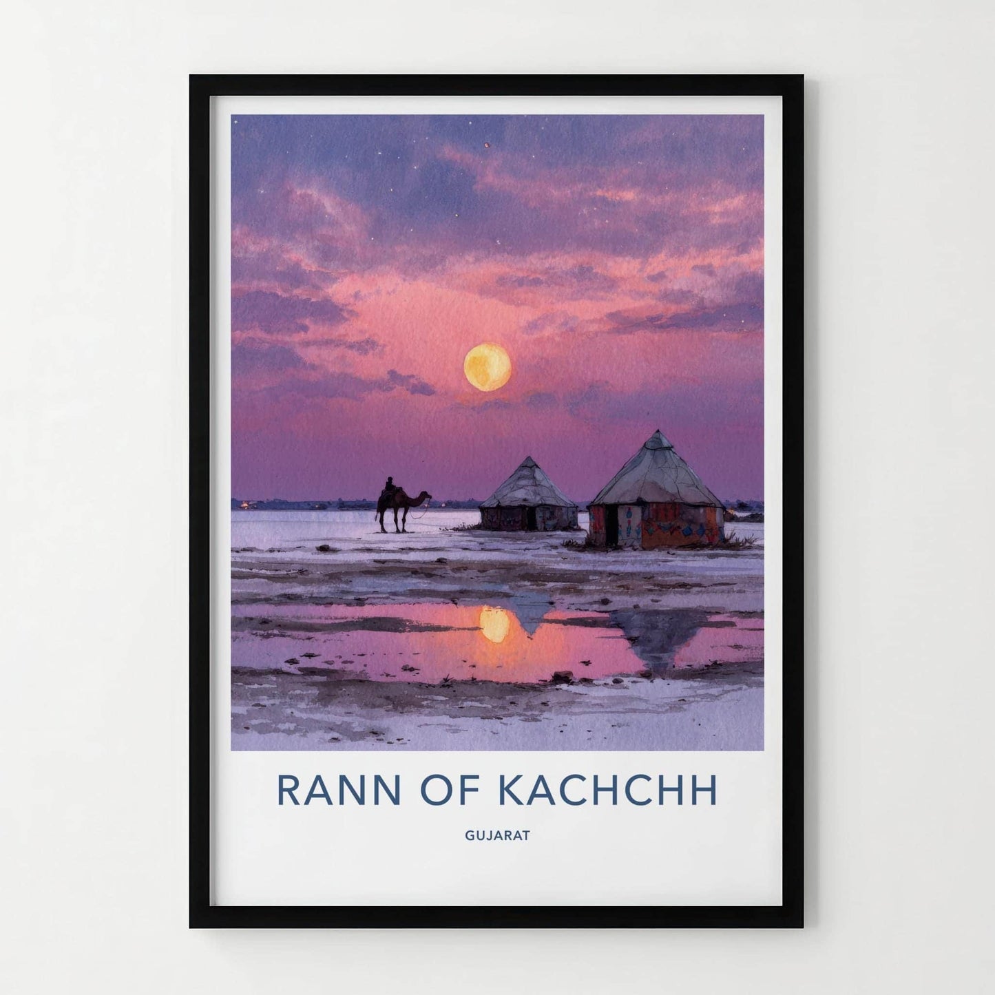 Rann of Kachchh Poster - India Wall Art - Gujarat Pink Moonrise Reflection Gift