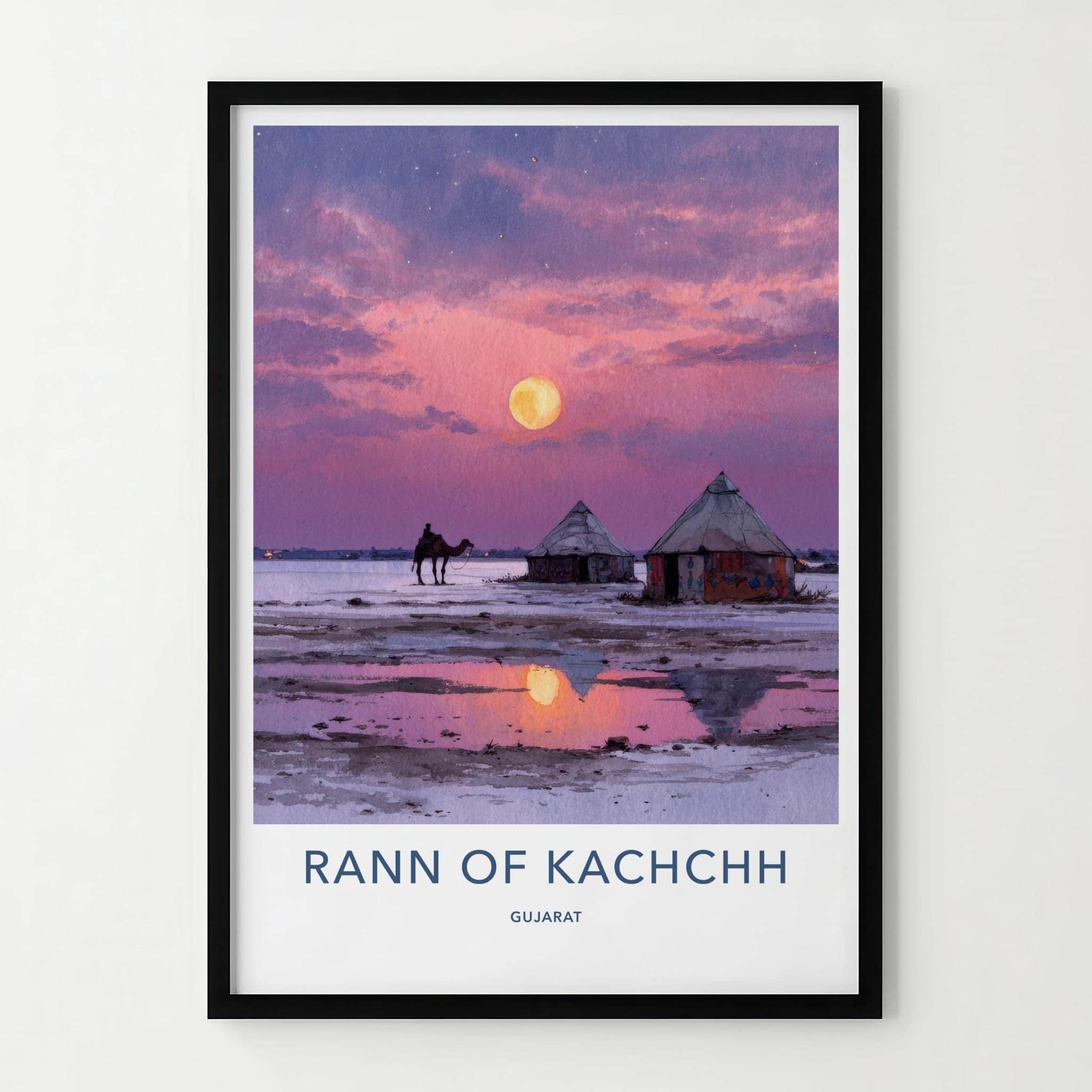 Rann of Kachchh Poster - India Wall Art - Gujarat Pink Moonrise Reflection Gift