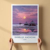 Rann of Kachchh Poster - India Wall Art - Gujarat Pink Moonrise Reflection Gift