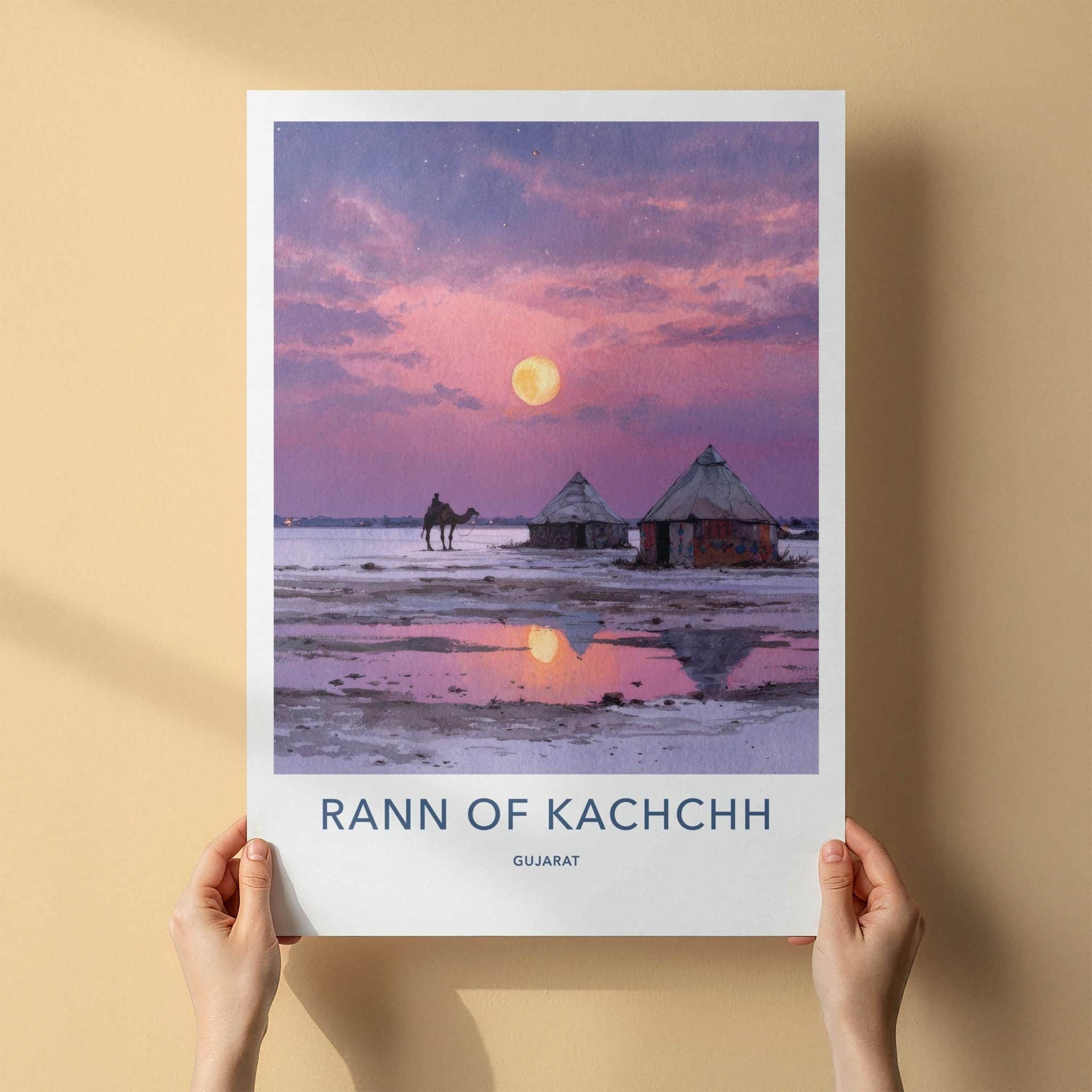 Rann of Kachchh Poster - India Wall Art - Gujarat Pink Moonrise Reflection Gift