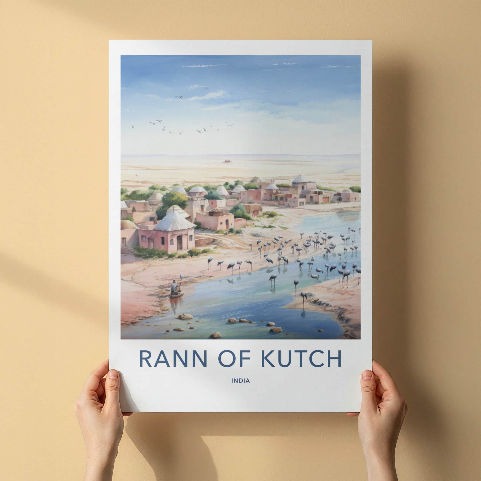 Rann of Kutch Poster - India Fine Art - Gujarat Sandy River Flamingos Gift