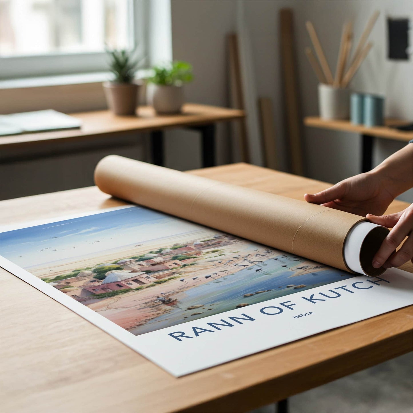 Rann of Kutch Poster - India Fine Art - Gujarat Sandy River Flamingos Gift