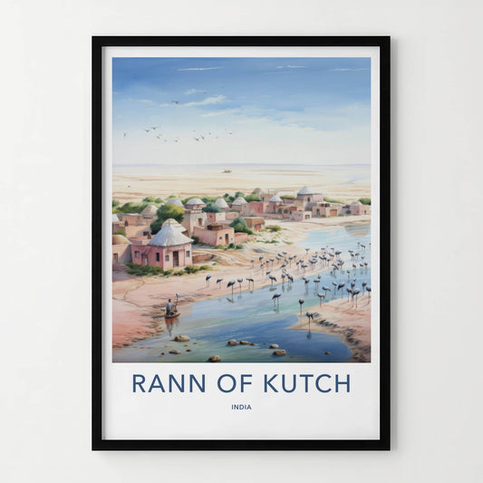 Rann of Kutch Poster - India Fine Art - Gujarat Sandy River Flamingos Gift