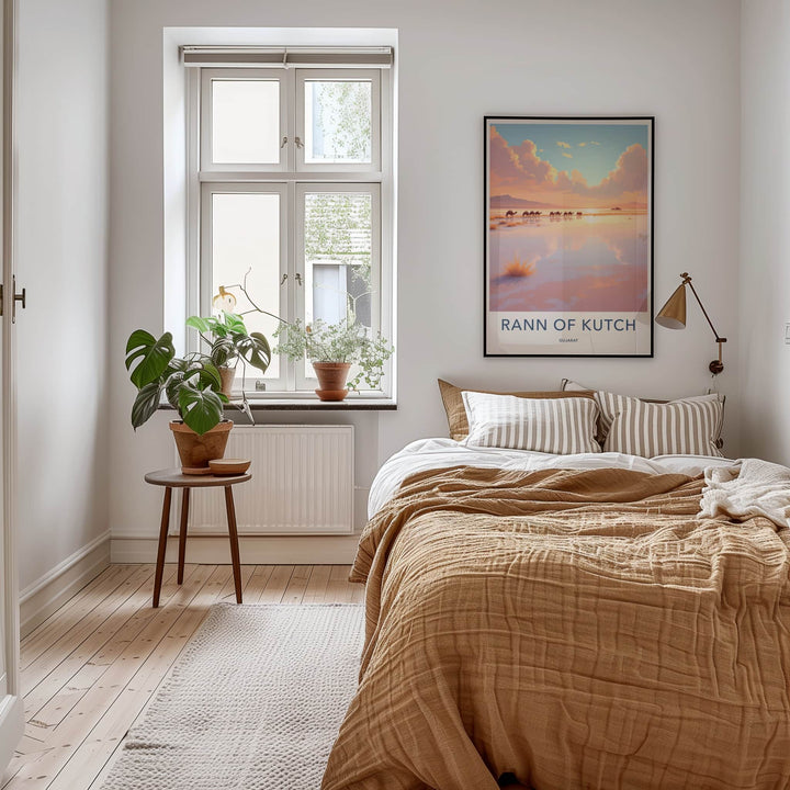 Rann Of Kutch Poster - India Travel Art - Gujarat Camels Sunset Home Decor