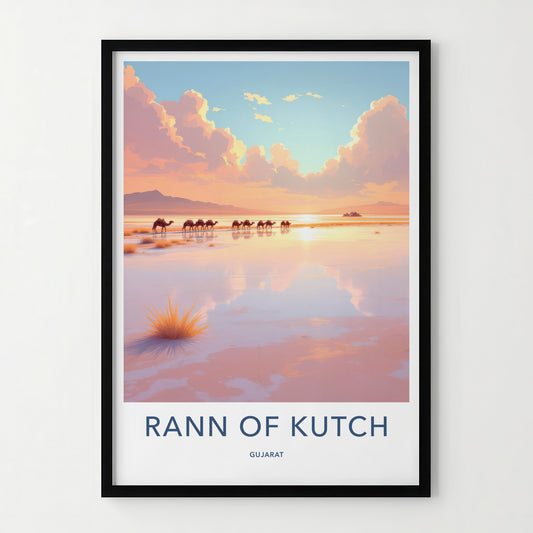 Rann Of Kutch Poster - India Travel Art - Gujarat Camels Sunset Home Decor