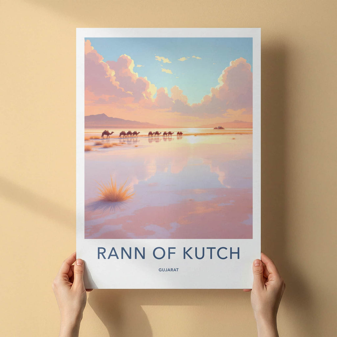 Rann Of Kutch Poster - India Travel Art - Gujarat Camels Sunset Home Decor