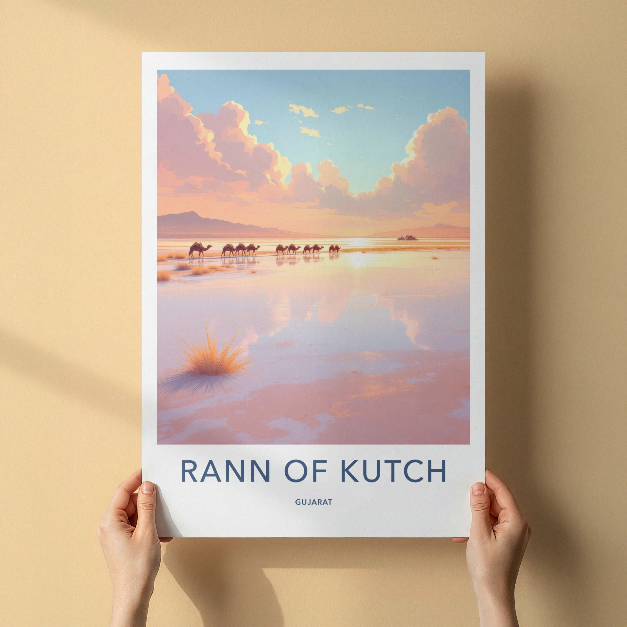 Rann Of Kutch Poster - India Travel Art - Gujarat Camels Sunset Home Decor