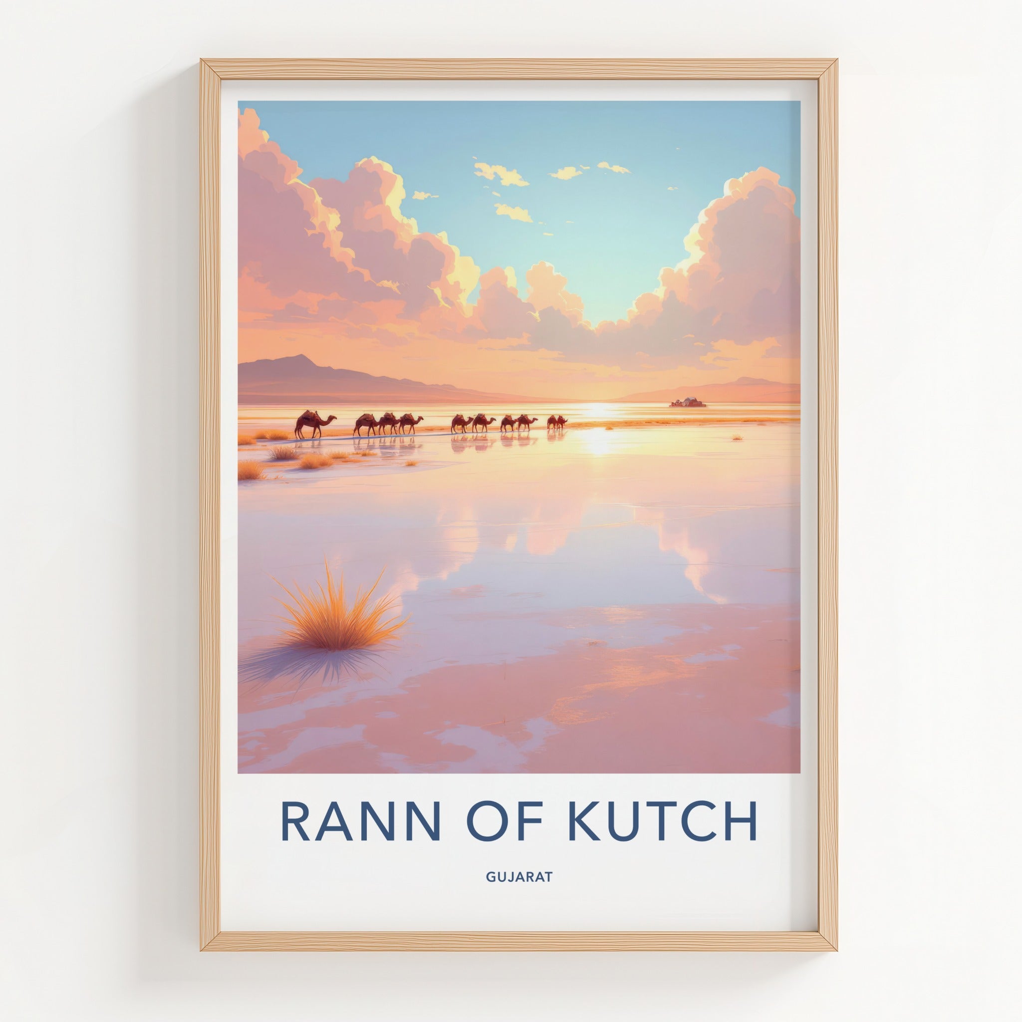 Rann Of Kutch Poster - India Travel Art - Gujarat Camels Sunset Home Decor
