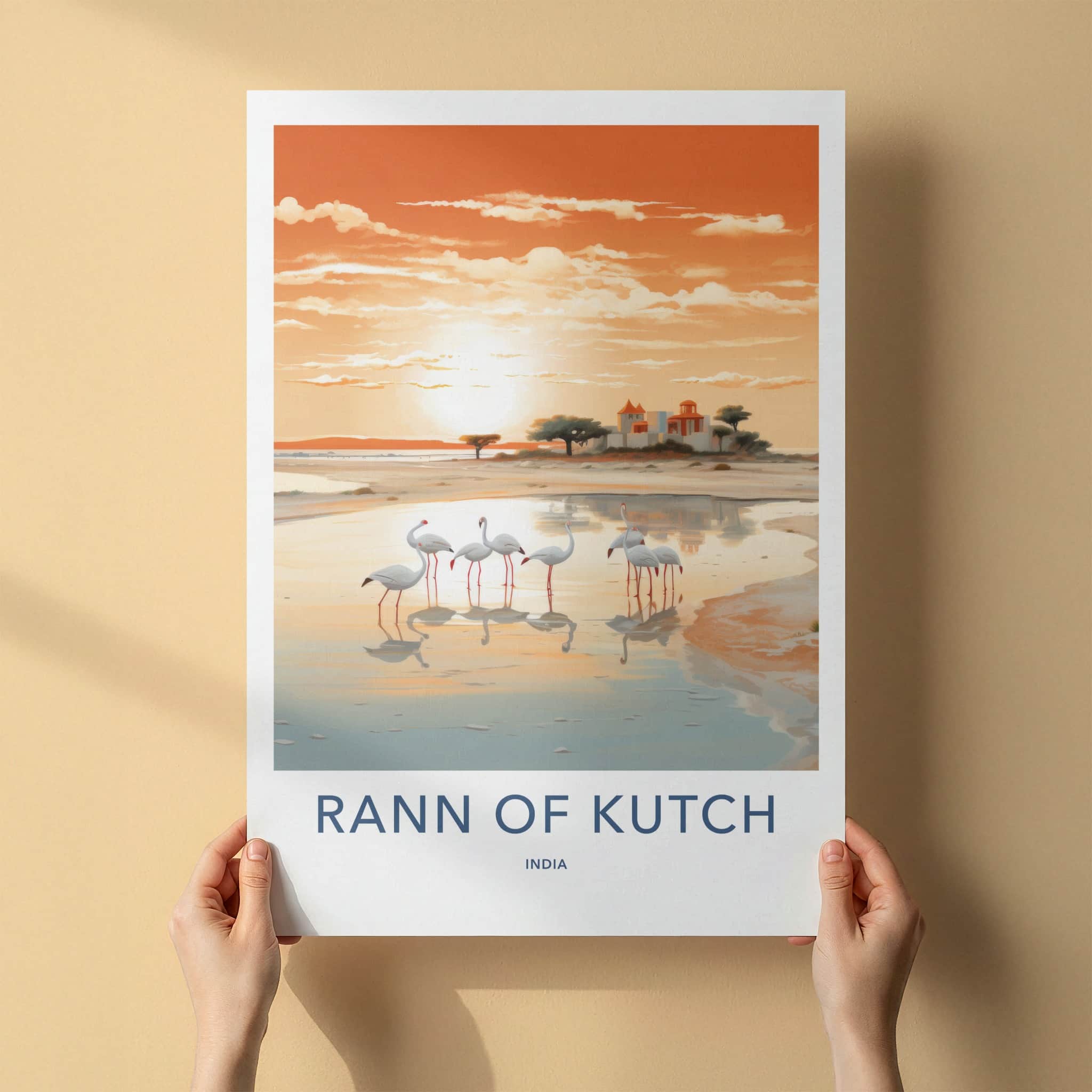 Rann Of Kutch Poster - India Travel Art - Gujarat Flamingos Sunset Home Decor