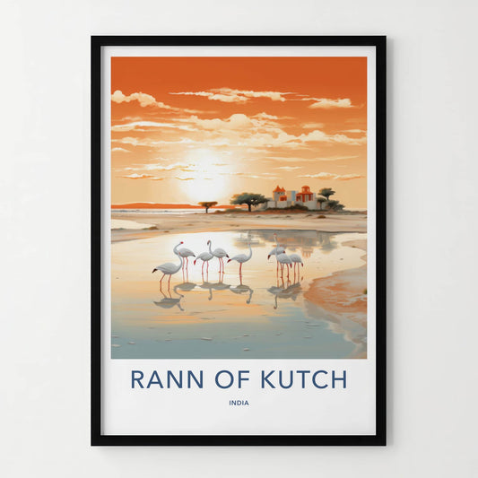 Rann Of Kutch Poster - India Travel Art - Gujarat Flamingos Sunset Home Decor