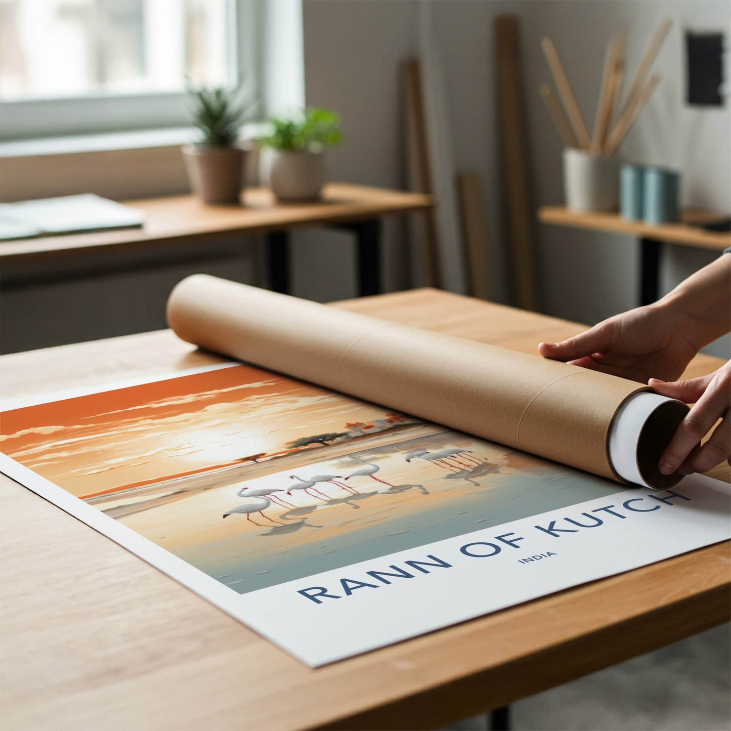 Rann Of Kutch Poster - India Travel Art - Gujarat Flamingos Sunset Home Decor