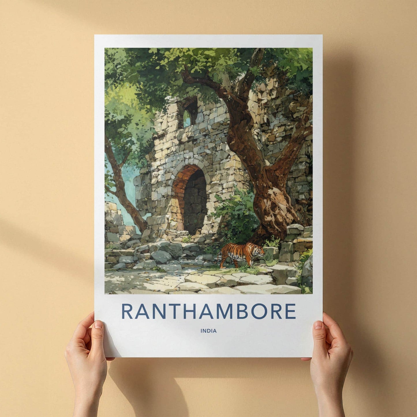 Ranthambore Poster - India Travel Art - Rajasthan Ancient Tiger Home Decor