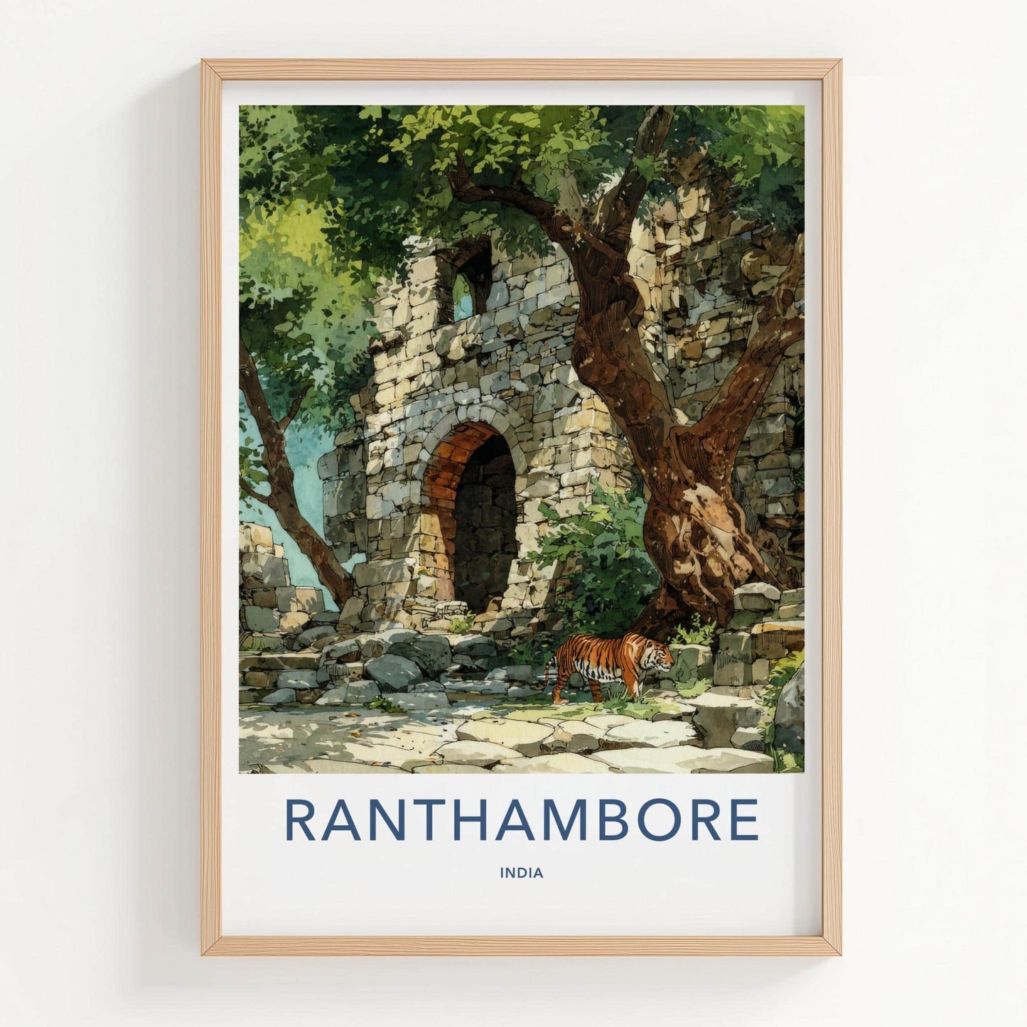 Ranthambore Poster - India Travel Art - Rajasthan Ancient Tiger Home Decor