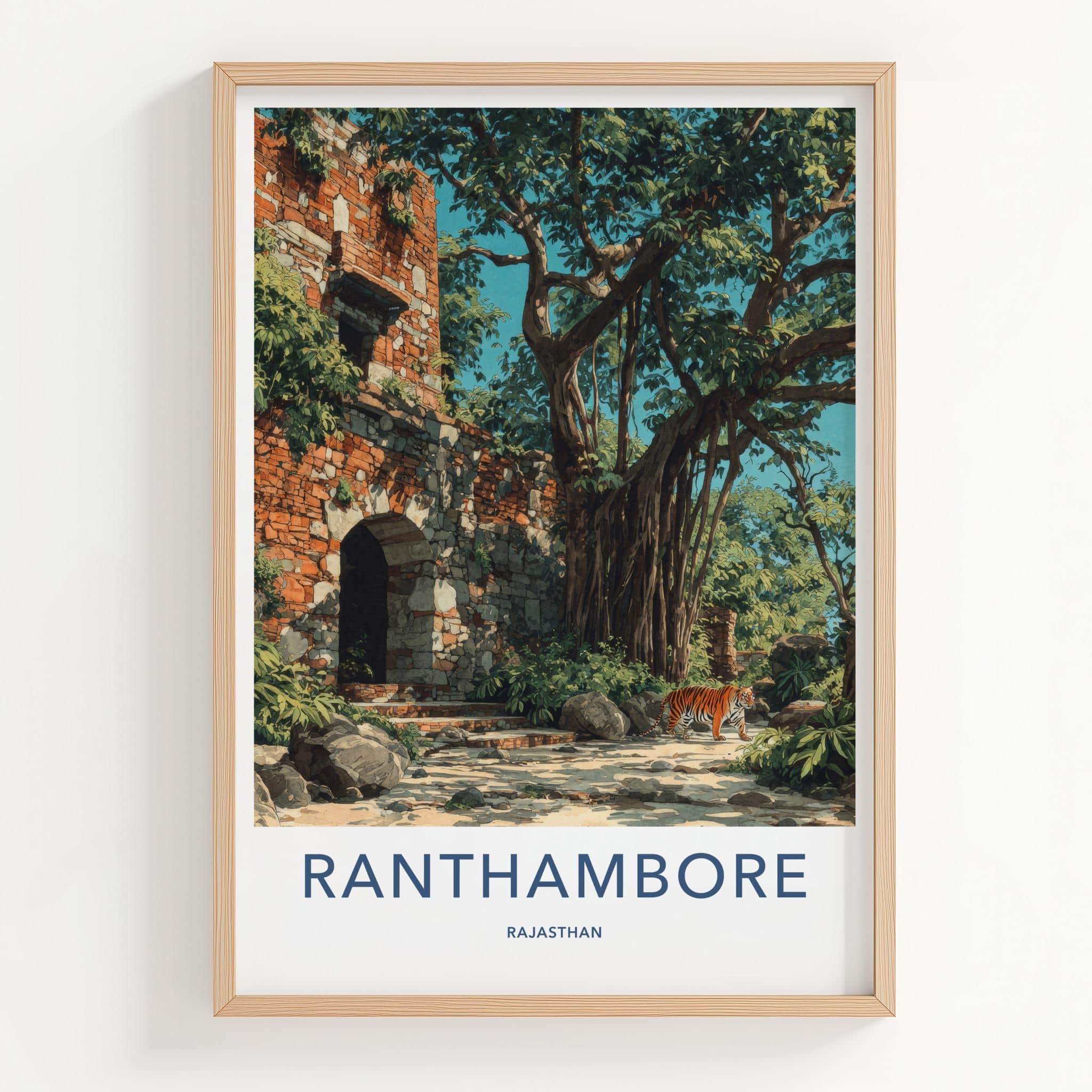 Ranthambore Poster - India Travel Art - Rajasthan Jungle Tiger Home Decor