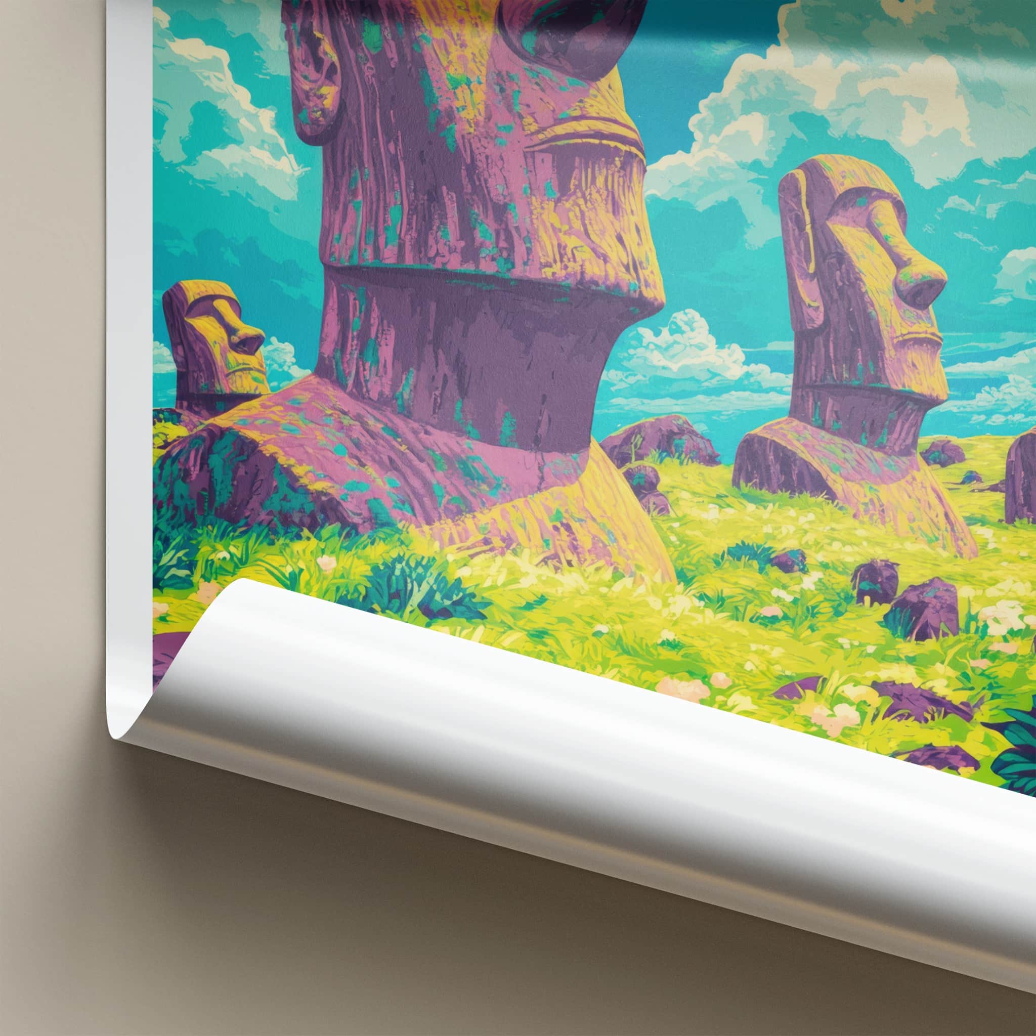 Rapa Nui Poster - Chile Travel Art - Ancient Moai Statues Wall Decor