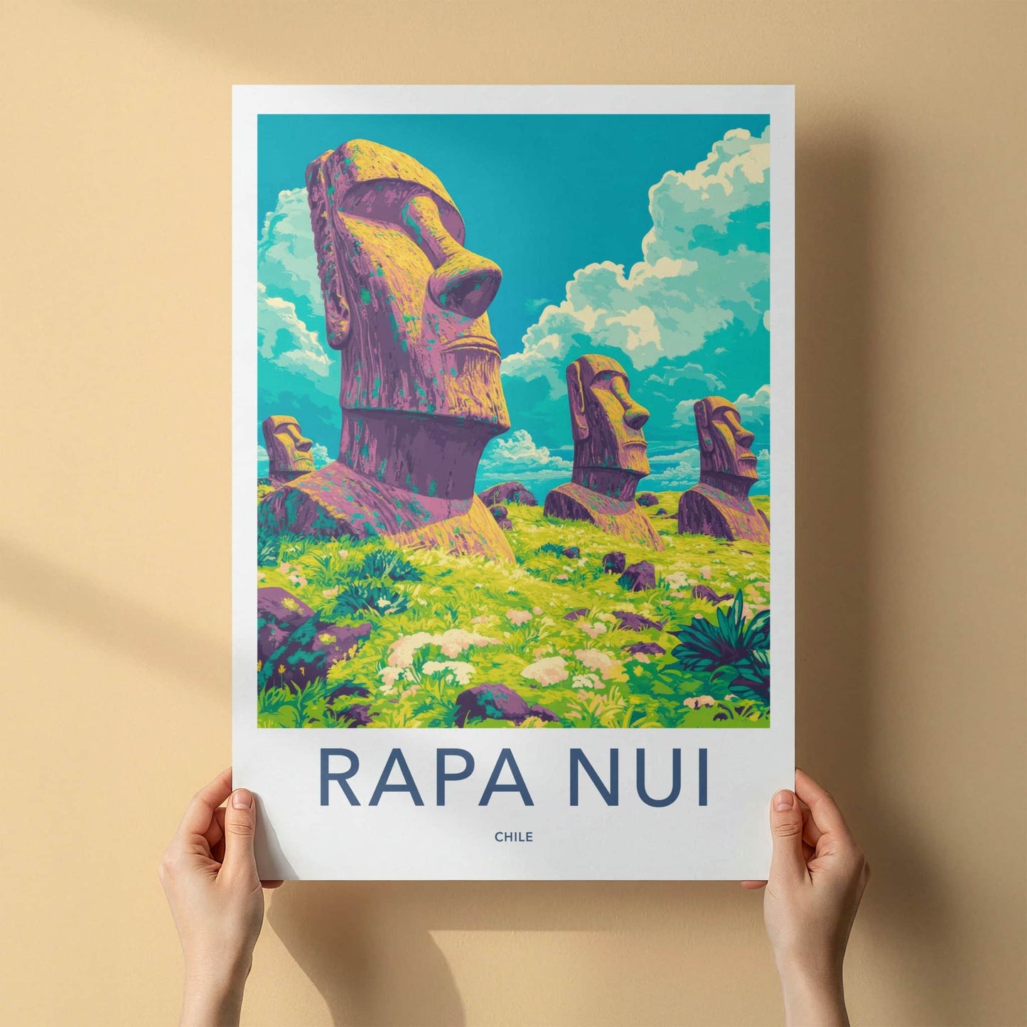 Rapa Nui Poster - Chile Travel Art - Ancient Moai Statues Wall Decor