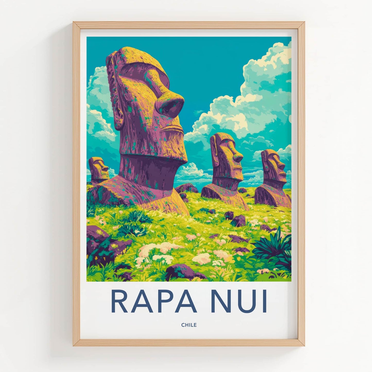 Rapa Nui Poster - Chile Travel Art - Ancient Moai Statues Wall Decor