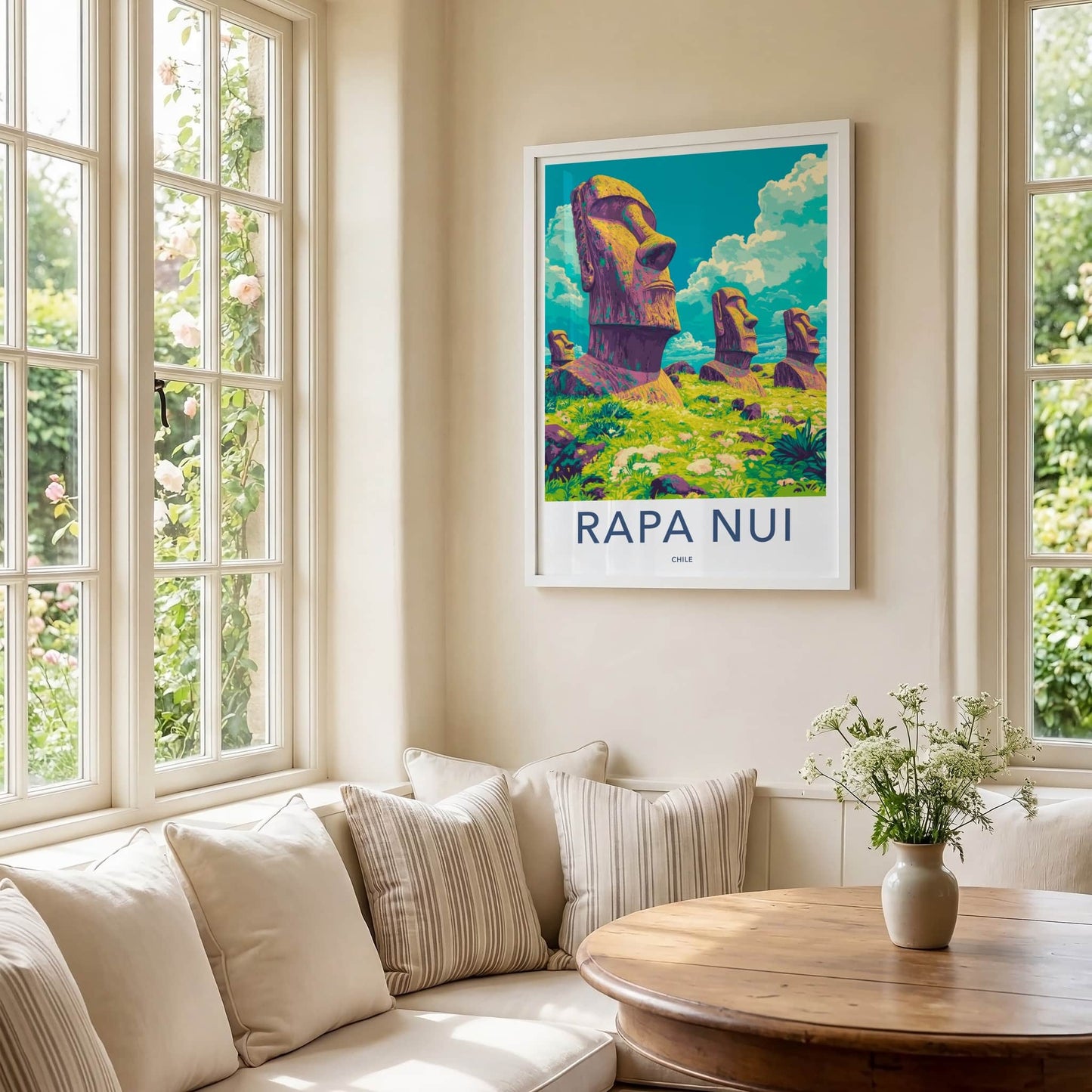 Rapa Nui Poster - Chile Travel Art - Ancient Moai Statues Wall Decor
