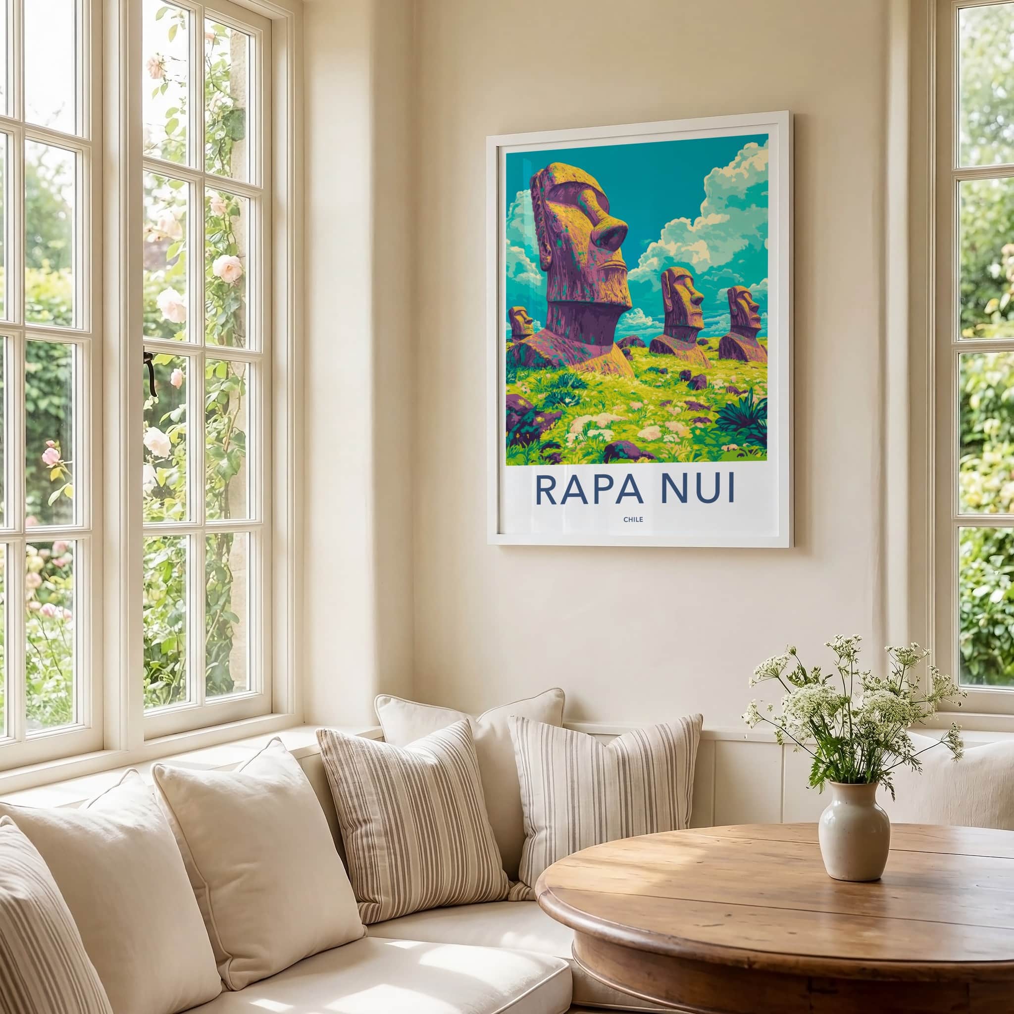 Rapa Nui Poster - Chile Travel Art - Ancient Moai Statues Wall Decor