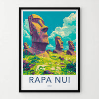 Rapa Nui Poster - Chile Travel Art - Ancient Moai Statues Wall Decor