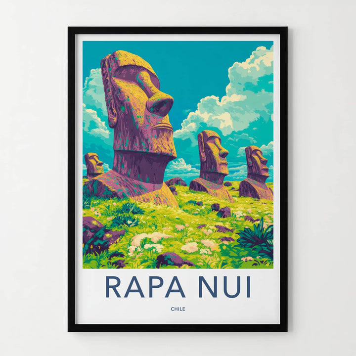 Rapa Nui Poster - Chile Travel Art - Ancient Moai Statues Wall Decor