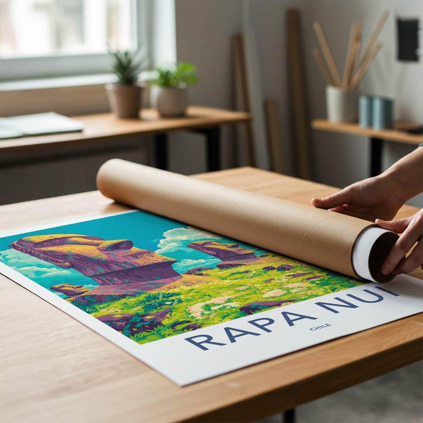 Rapa Nui Poster - Chile Travel Art - Ancient Moai Statues Wall Decor