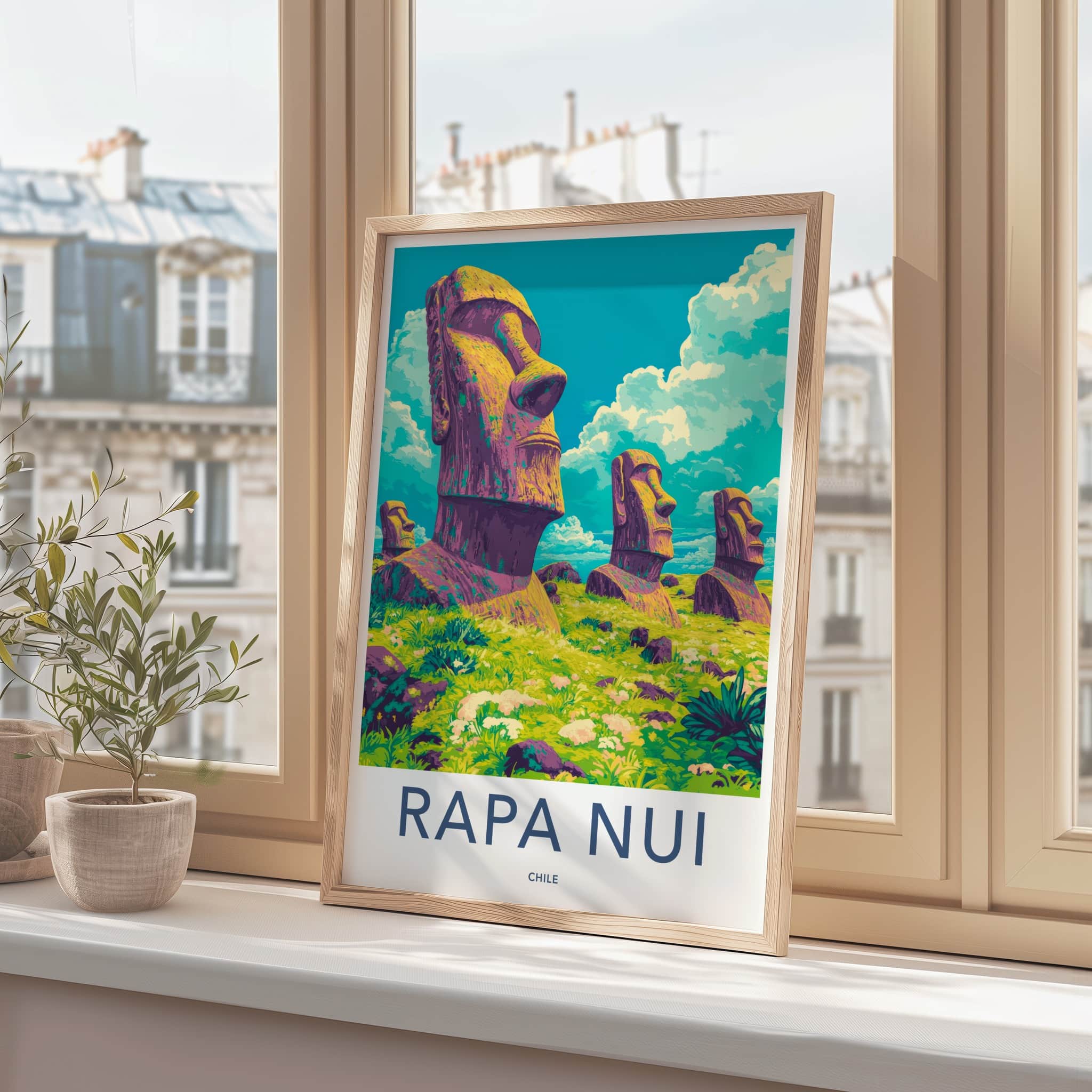 Rapa Nui Poster - Chile Travel Art - Ancient Moai Statues Wall Decor