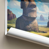 Rapa Nui Poster - Chile Travel Art - Ancient Stone Moai Home Decor