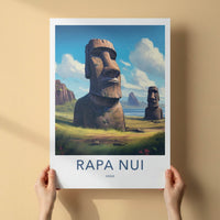 Rapa Nui Poster - Chile Travel Art - Ancient Stone Moai Home Decor