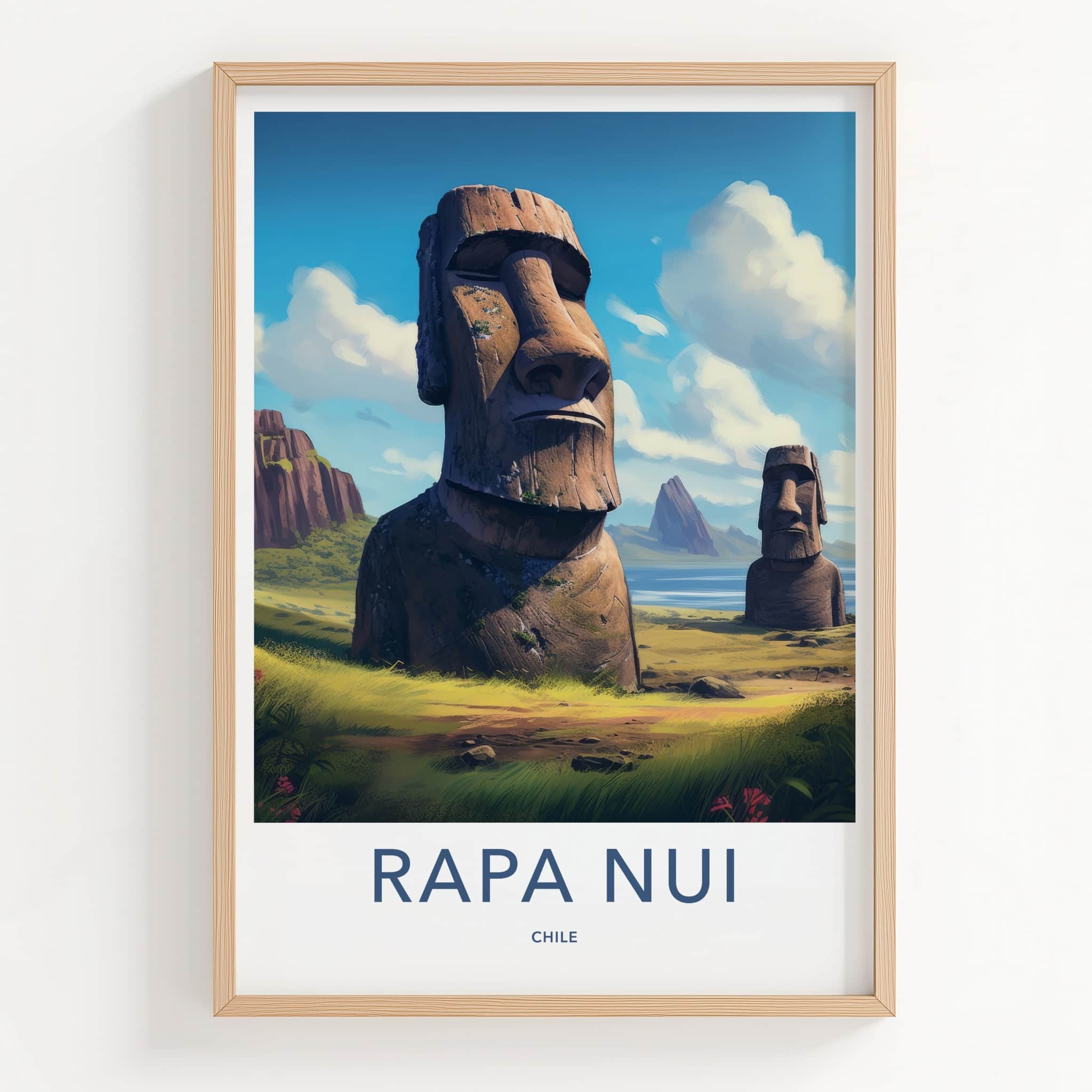 Rapa Nui Poster - Chile Travel Art - Ancient Stone Moai Home Decor