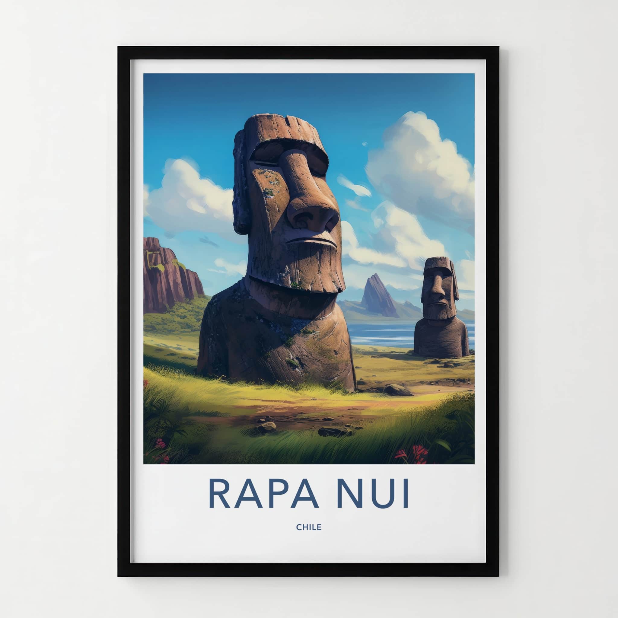 Rapa Nui Poster - Chile Travel Art - Ancient Stone Moai Home Decor