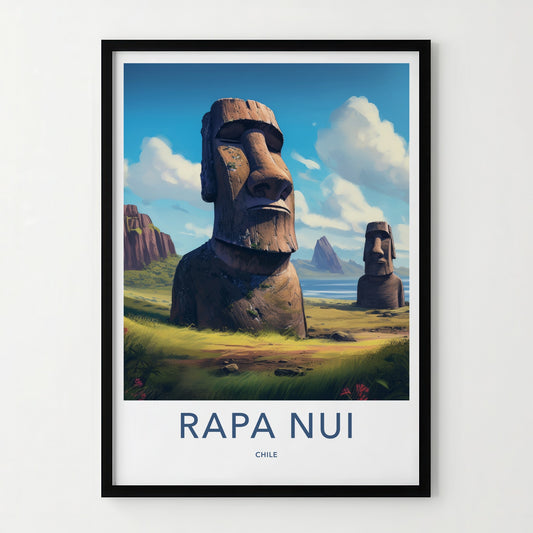 Rapa Nui Poster - Chile Travel Art - Ancient Stone Moai Home Decor