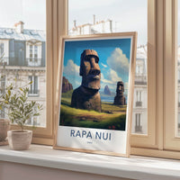 Rapa Nui Poster - Chile Travel Art - Ancient Stone Moai Home Decor