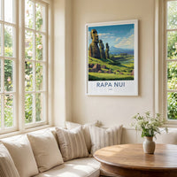Rapa Nui Poster - Chile Travel Art - Moai Hillside View Home Decor