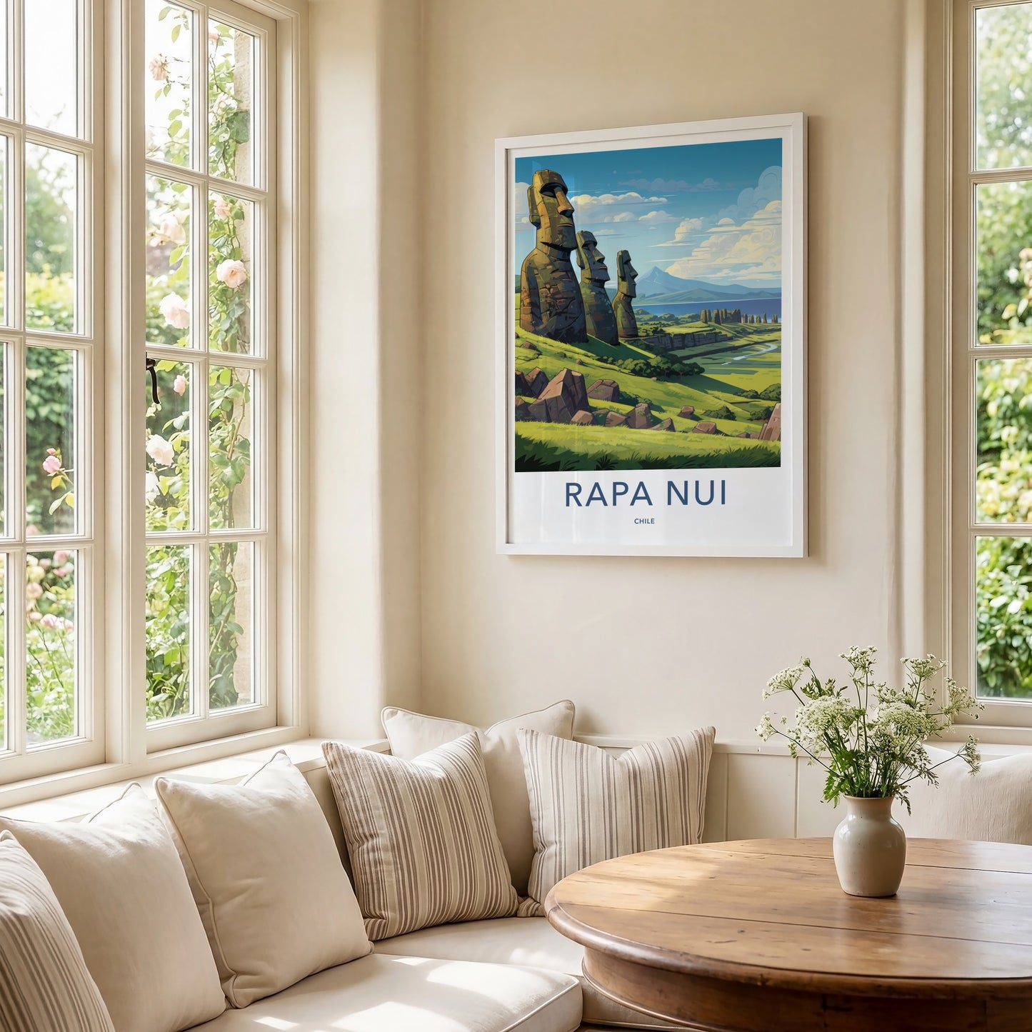 Rapa Nui Poster - Chile Travel Art - Moai Hillside View Home Decor