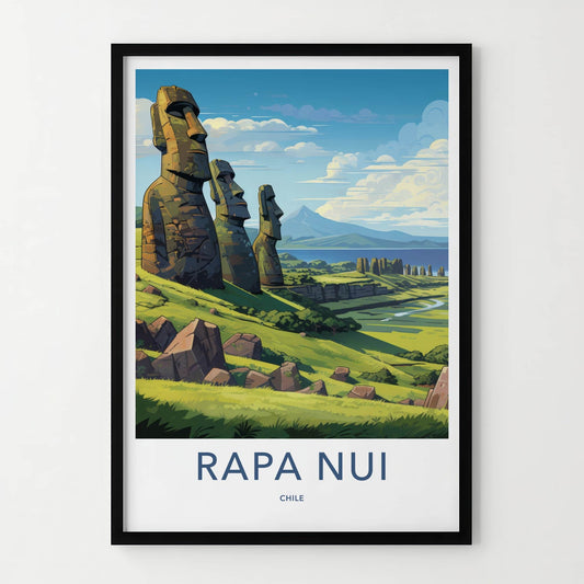 Rapa Nui Poster - Chile Travel Art - Moai Hillside View Home Decor