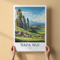 Rapa Nui Poster - Chile Travel Art - Moai Hillside View Home Decor
